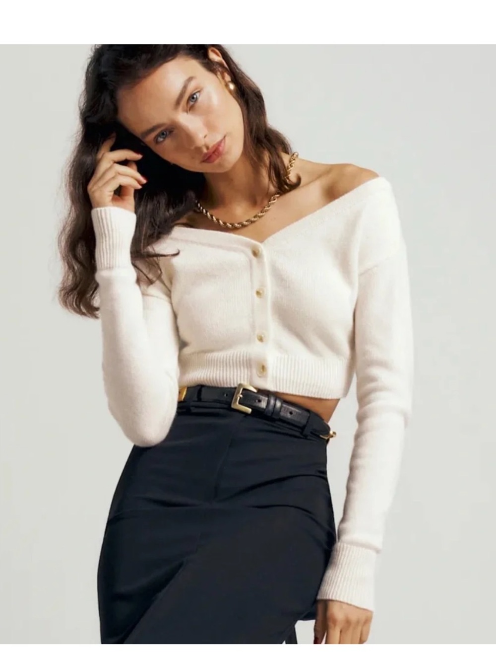 Reformation Millie Cashmere Off The Shoulder Cardigan Cream XS